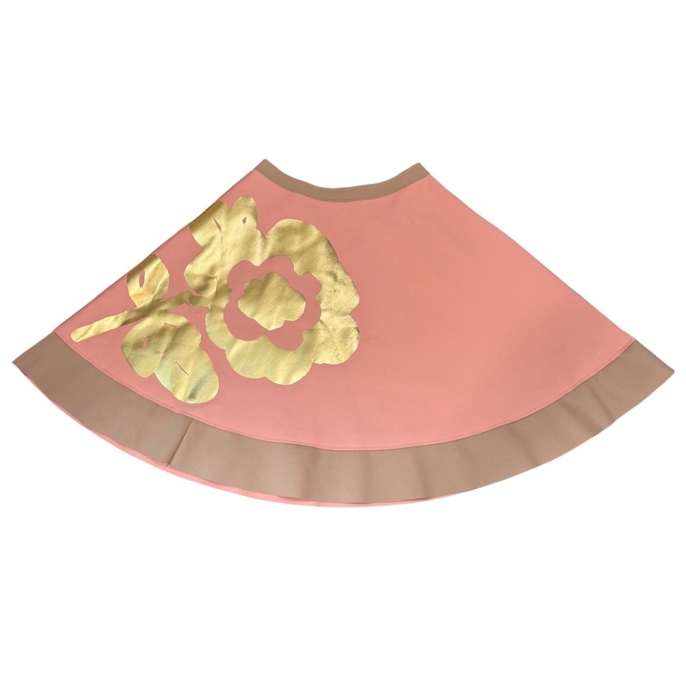 L'Autre Chose Pink Gold Floral Applique A-Line Skirt Made in Italy 40 US 2-4